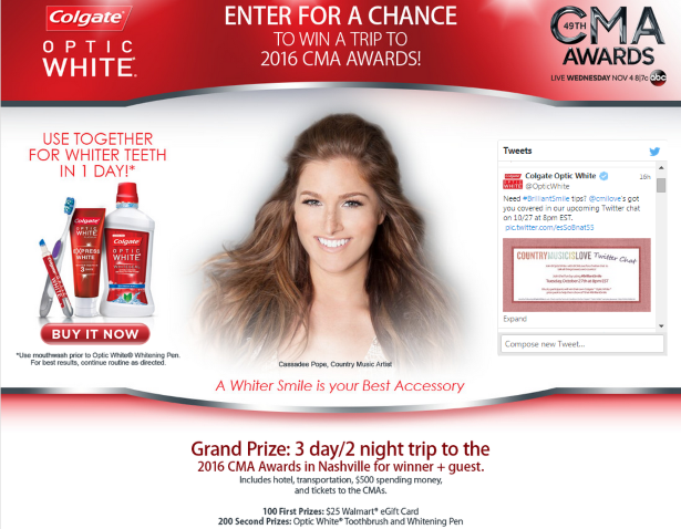 You Have a Chance to WIN A Trip To The 2016 CMA Awards From Colgate® Optic White®