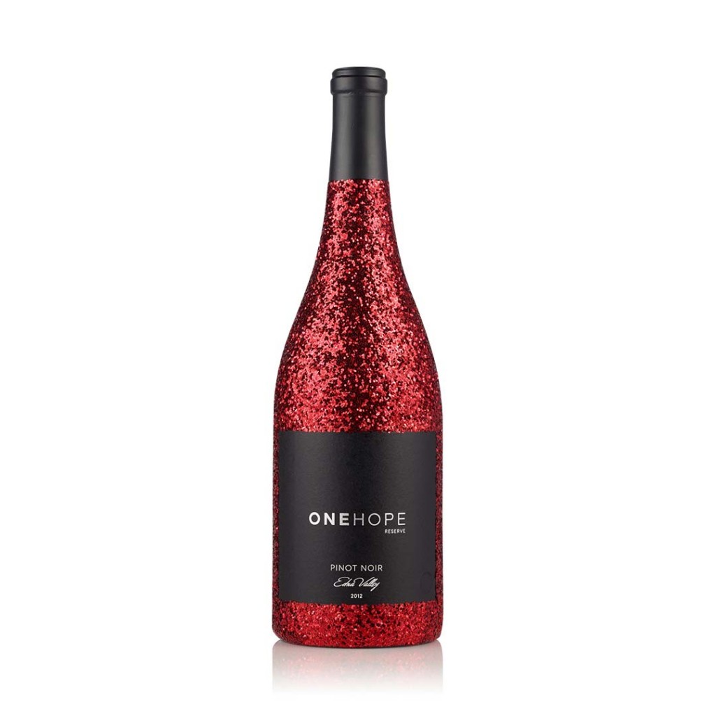 Edna Valley Pinot Noir Red Glitter Bottle; Photo One Hope Wine