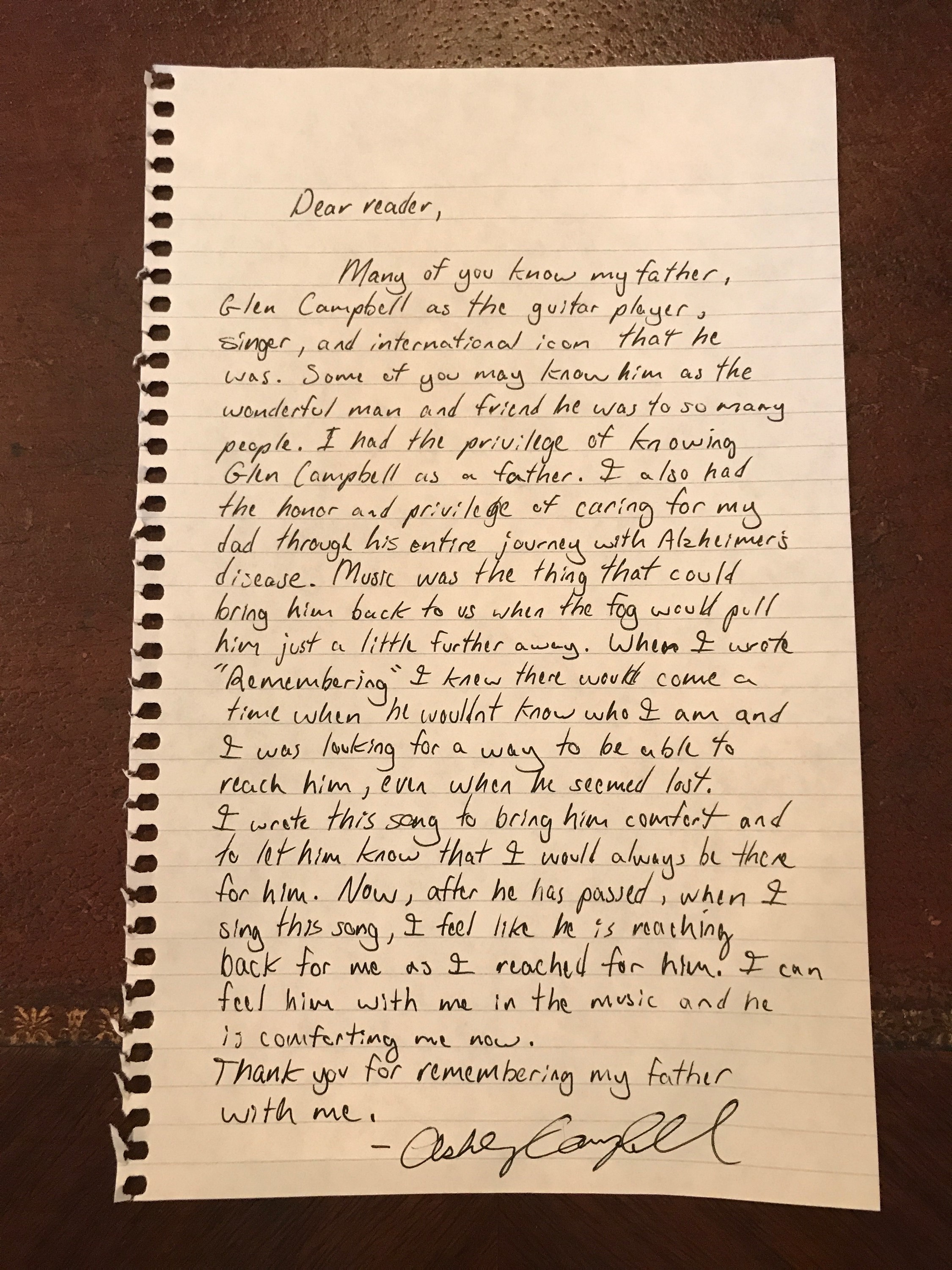 Ashley Campbell letter; Photo Courtesy of Ashley Campbell