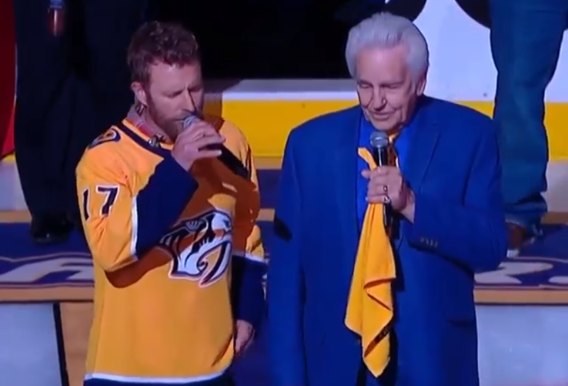 Dierks Bentley and Del McCoury Perform National Anthem at Nashville Predators Game