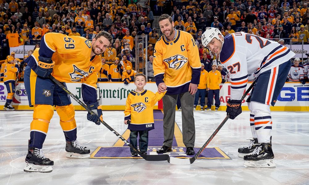 Carrie Underwood’s Husband Mike Fisher and Son Isaiah Drop Puck at Nashville Predators Game