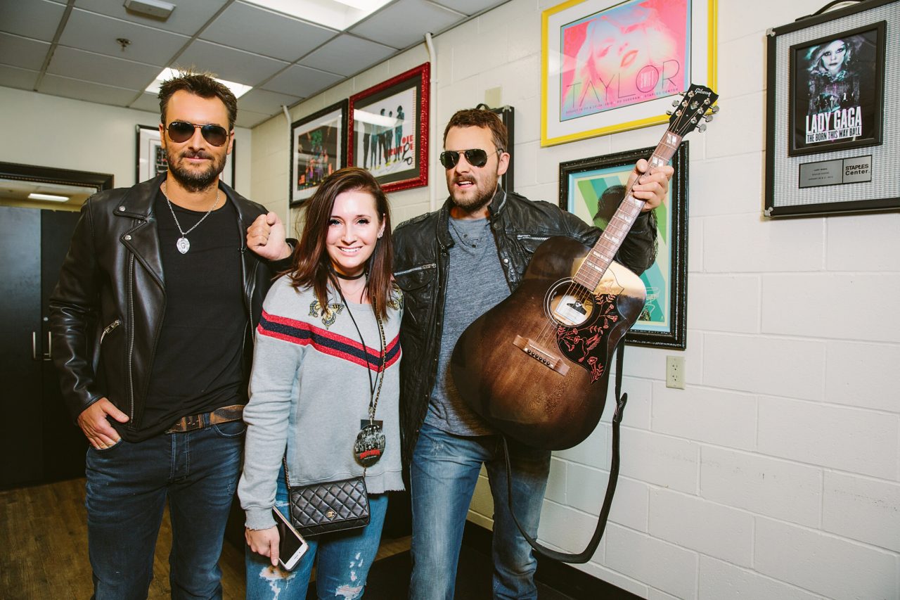 Ebie with Eric Church and his wax figure backstage at Staples in LA Credit Reid Long-1579879256